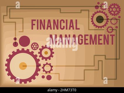 Textüberschrift mit Darstellung des Finanzmanagements. Internet-Konzept effiziente und effektive Methode zur Verwaltung von Geld und Fonds Illustration von mechanischen Gears Stockfoto