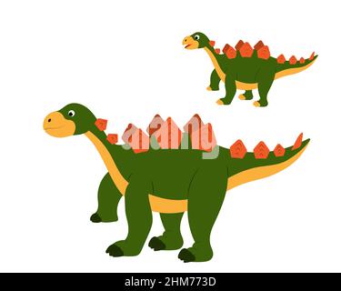 Eine Reihe von niedlichen Cartoon-Dinosaurier mit Spikes auf dem Rücken, ein Baby und ein Erwachsener Dinosaurier. vektor isoliert auf einem weißen Hintergrund. Stock Vektor