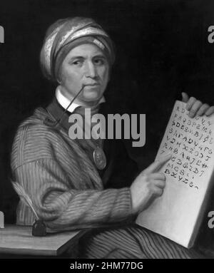 Sequoyah (c1770–1843), Sohn einer Cherokee-Frau und Pelzhändler aus Virginia, war Krieger, Jäger und Silberschmied, der zwölf Jahre lang daran arbeitete, eine Schreibmethode für die Cherokee-Sprache zu entwickeln. (Aus einem gemalten Porträt von Henry Inman, c1830, nach einem früheren Porträt von Charles Bird King, das 1865 beim Brand des Smithsonian Castle zerstört wurde.) Stockfoto