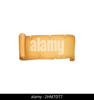 Gelbes Papierhandschrift, alte mittelalterliche Papierrolle isoliert zerrissenes Pergament. Vektor beschädigt alten Papyrus, gealterte Schatzkarte. Antiker Brief oder Dokument Stock Vektor