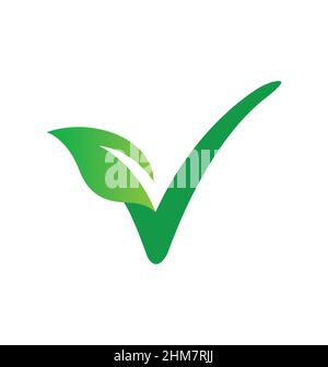 Grün vegan V vegetarische Blatt tick Check Mark Logo Symbol Vektor isoliert auf weißem Hintergrund Stock Vektor