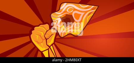 Kulturelle Revolution von java indonesien Hand hält Gunungan Wayang Geist Freiheit Streik Widerstand hob Hand in rot Stock Vektor