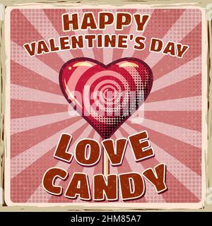 Retro Candy Lollipop auf Stockposter. Love Candy Vintage Valentinstag-Design. Vektorgrafik Stock Vektor