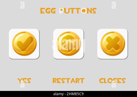 Set von Vektor-Quadrat-Tasten Eier neu starten, schließt, ja. Stock Vektor