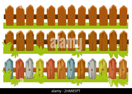 Vektordarstellung eines Satzes von Holzzäunen. Stock Vektor