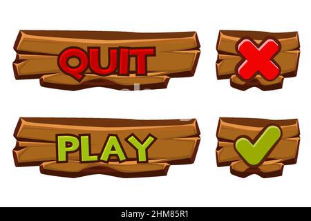 Satz von Vektor-Holzknöpfen spielen und beenden. Stock Vektor