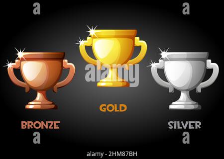 Vector Set aus Gold, Silber und Bronze Cups. Stock Vektor