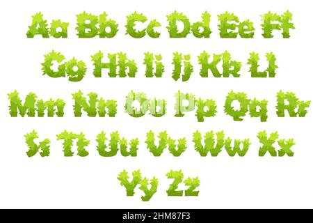 Vektor-Set von Zeichentrickbuchstaben aus grünem Gras. Stock Vektor