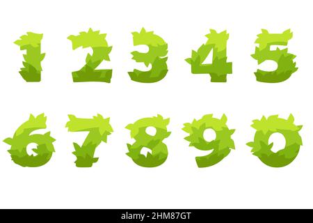 Vektor-Set von Cartoon-Zahlen aus grünem Gras. Stock Vektor