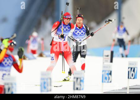 Zhangjiakou, Hebei, China. 7th. Februar 2022. Lena Haecki (SUI) Biathlon: Frauen 15km Einzelkämpfer während der Olympischen Winterspiele 2022 in Peking im Nationalen Biathlon-Zentrum in Zhangjiakou, Hebei, China . Kredit: YUTAKA/AFLO SPORT/Alamy Live Nachrichten Stockfoto
