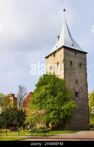 Historischer Verteidigungsturm in Zary, Polen Stockfoto