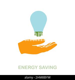 Symbol für Energiesparmodus flach. Farbiger Elementschild aus der Clean Energy Collection. Flaches, energiesparendes Symbolschild für Webdesign, Infografiken und mehr. Stock Vektor