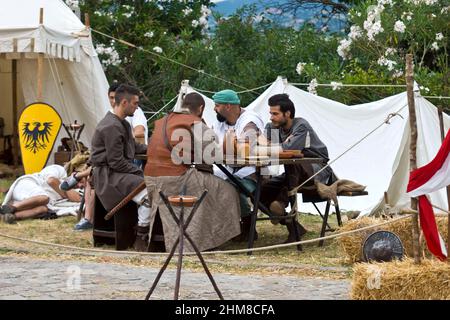 Palio der Schlösser, mittelalterliches Lager, San Severino Marche, Marken, Italien, Europa Stockfoto