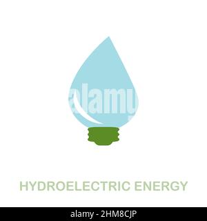 Flaches Symbol für Wasserkraft-Energie. Farbiger Elementschild aus der Clean Energy Collection. Flache hydroelektrische Energie Symbol Zeichen für Web-Design, Infografiken Stock Vektor
