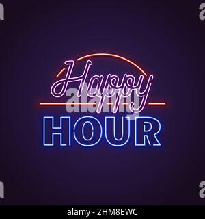 Neon singen Happy Hour Stock Vektor