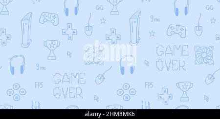 Gaming-Thema nahtlose Doodle Hintergrund. Vektor-Videospiel-Muster. Nahtlose Gaming-Textur. Stock Vektor