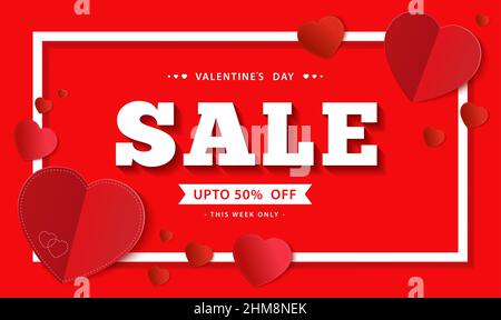 Banner Sale Valentinstag. Vorlage Banner Sale Valentine. Roter Hintergrund Stock Vektor