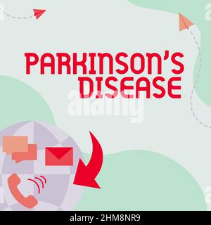 Textunterschrift, die die Parkinson-Krankheit darstellt. Geschäftsidee Nervensystem Störung, die Bewegung beeinflusst Internet Network Zeichnung mit bunten Stockfoto
