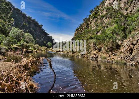 Die Werribee Gorge im Werribee Gorge State Park, nicht weit von Melbourne in der Nähe von Bacchus Marsh, Victoria, Australien. Stockfoto