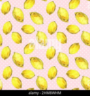 Zitrone nahtlose Muster, Aquarell Obst Hintergrund, Citrus Tapete, Geschenkpapier Design, Küche Textil Ornament, Tapetendruck, Obstdruck Stockfoto