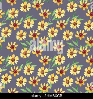 Aquarell Blume nahtlose Muster, Blume Teppich wiederholen Druck, Botanischer Stoff Hintergrund, Dekorative florale Tapete, Ditsy Stoff Ornament Stockfoto