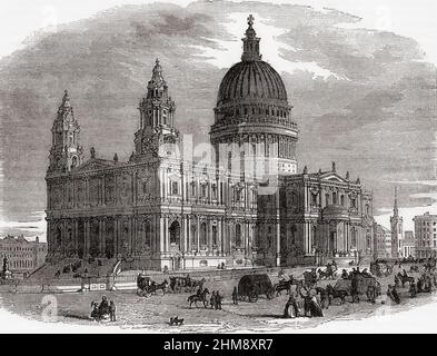 St Paul's Cathedral, London, England, hier im 19th. Jahrhundert gesehen. Aus Cassells Illustrated History of England, veröffentlicht um 1890. Stockfoto