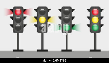 Satz von Ampeln Symbol rot grün und orange einfach flaches Design gehen Standschild Konzeptvektor Stock Vektor