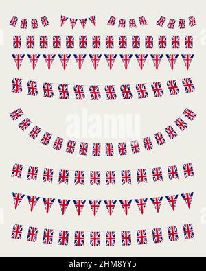 Union Jack-Set mit britischen Flaggen. Großbritannien Flaggen Girlande. Stock Vektor