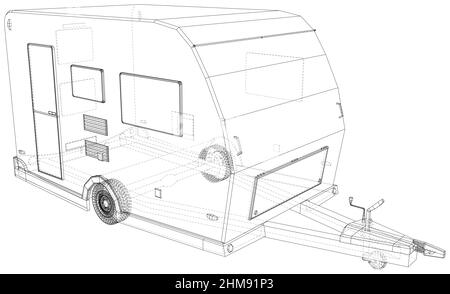 Hinter dem Camper-Umrissvektor ziehen. Drahtgestell. Vektorgrafik von Trailer Stock Vektor