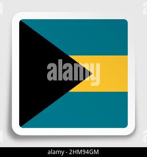 Bahamas Flaggensymbol auf quadratischem Papieraufkleber mit Schatten. Schaltfläche für mobile Anwendung oder Web. Vektor Stock Vektor