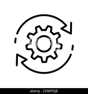 Symbol für agile Prozessvektorlinien in flacher Form. Agiles Entwicklungskonzept. Update-Schild, Technologie, Motorsymbol schwarz isoliert. Zahnrad mit Pfeil. Si Stock Vektor