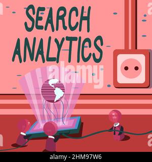 Textzeichen mit Suchanalysen. Überblick über das Unternehmen Untersuchung bestimmter Interaktionen zwischen Websuchenden Global Ideas Joining Together Forming Stockfoto