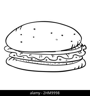 Fastfood-Burger mit Cutlet, Pmidor und Salat. Vektor im Doodle-Stil Stock Vektor