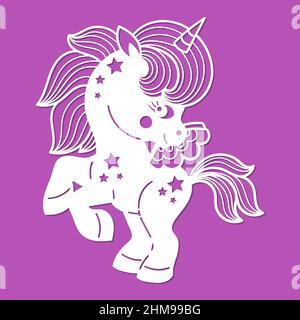 Schablone für Laserschneiden. Pony Einhorn. Vektor. Stock Vektor