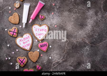 Kein Valentinstagskonzept mit Cookies-Herzen Stockfoto