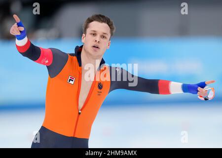 Peking, China. 08th. Februar 2022. PEKING, CHINA - 8. FEBRUAR: Marcel Bosker aus den Niederlanden, der während der Olympischen Spiele 2022 in Peking beim Nationalen Speedskating-Oval am 8. Februar 2022 in Peking, China, an den Men's 1500m teilnimmt (Foto von Douwe Bijlsma/Orange Picics) NOCNSF Credit: Orange Pics BV/Alamy Live News Stockfoto