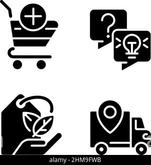 Online-Shopping-Services schwarze Glyphen-Symbole auf weißem Raum gesetzt Stock Vektor