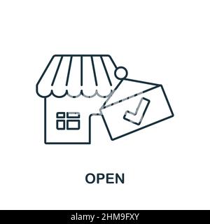 Symbol „Öffnen“. Linienelement aus der Restaurantsammlung. Linear offenes Icon-Zeichen für Webdesign, Infografiken und mehr. Stock Vektor