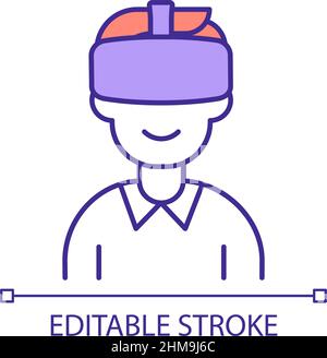 Mann mit VR-Brille RGB-Farbsymbol Stock Vektor