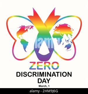 Bunte Schmetterling Zeichnung mit Band. World Zero Discrimination Day Konzept. Vektorgrafik. Stock Vektor