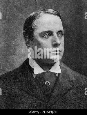 Schwarz-Weiß-Illustration; Porträt von Lord Rosebery, britischer liberaler Politiker, der ab 1894 -95 als Premierminister des Vereinigten Königreichs diente Stockfoto