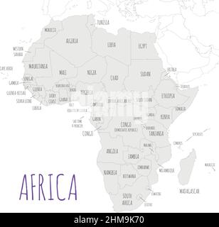 Politische Afrika Karte Vektor-Illustration isoliert auf weißem Hintergrund. Editierbare und klar beschriftete Ebenen. Stock Vektor