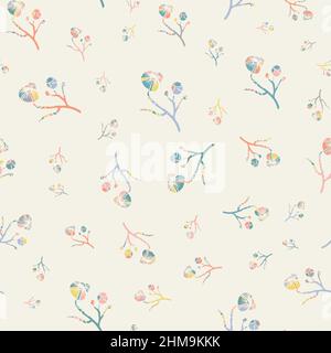 Moderne abstrakte wilde Wiese Blume nahtlose Vektor-Muster Hintergrund. Hintergrund mit Kunstlino-Druck, überlappenden Blumen und überblendeten Texturumrissen Stock Vektor