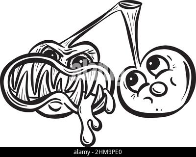 Cartoon Horror Red Cherry Fruit Cartoon Logo Design Stock Vektor