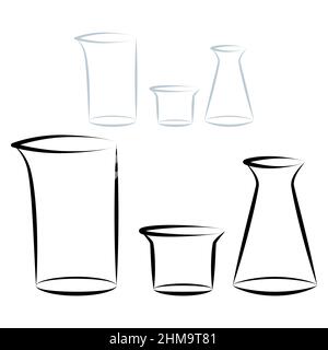 Vektorsymbole für chemische Reagenzgläser setzen minimalistische Illustrationen ein. Experiment chemische Kolben für Wissenschaft isoliert auf weißem Hintergrund. Stock Vektor