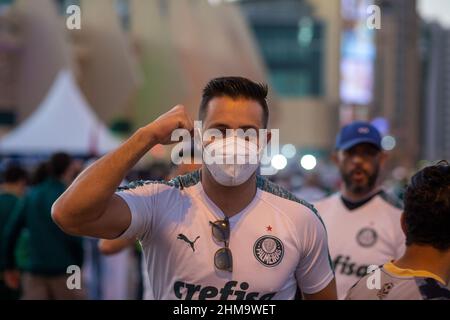 Abu Dhabi, VAE, 8th 2021. Februar Fans während der FIFA Club World Cup 2021 Halbfinale des Fußballspiels zwischen Palmeiras und Al Ahly im Al Nayhan Stadium in Abu Dhabi, VAE. Richard Callis/SPP Stockfoto