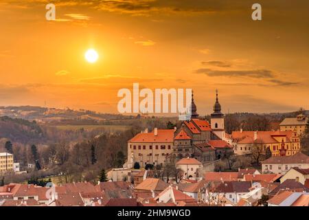 St. Procopius Basilika und Kloster, jüdische Stadt Trebic (die älteste mittelalterliche Siedlung der jüdischen Gemeinde in Mitteleuropa), Mähren, Tschechien Stockfoto