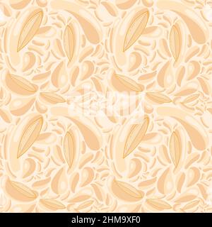 Frucht nahtloses Muster für textile Produkte, Mangostücke mit Saftspritzern, Mango Smoothie im flachen Stil. Stock Vektor