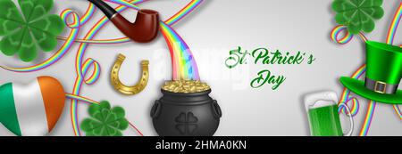 St. patrick's Day Banner mit irischen Elementen und Symbolen Stock Vektor