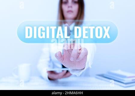 Schild mit der Anzeige Digital Detox. Wort geschrieben auf Zeitraum während einer Person stoppt Gadgets Entwickler diskutieren Gadget Upgrade, präsentieren Stockfoto